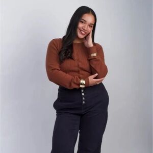 NEW Le Lis espresso Boat neck rib cardi SZ Med